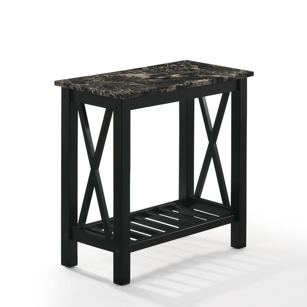 Eden Black Faux Marble and Wood Rectangular End Table