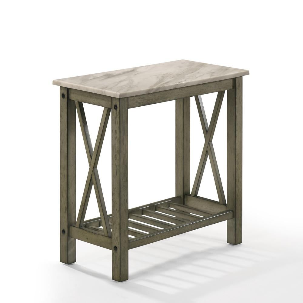 Eden Gray Faux Marble and Wood Rectangular End Table