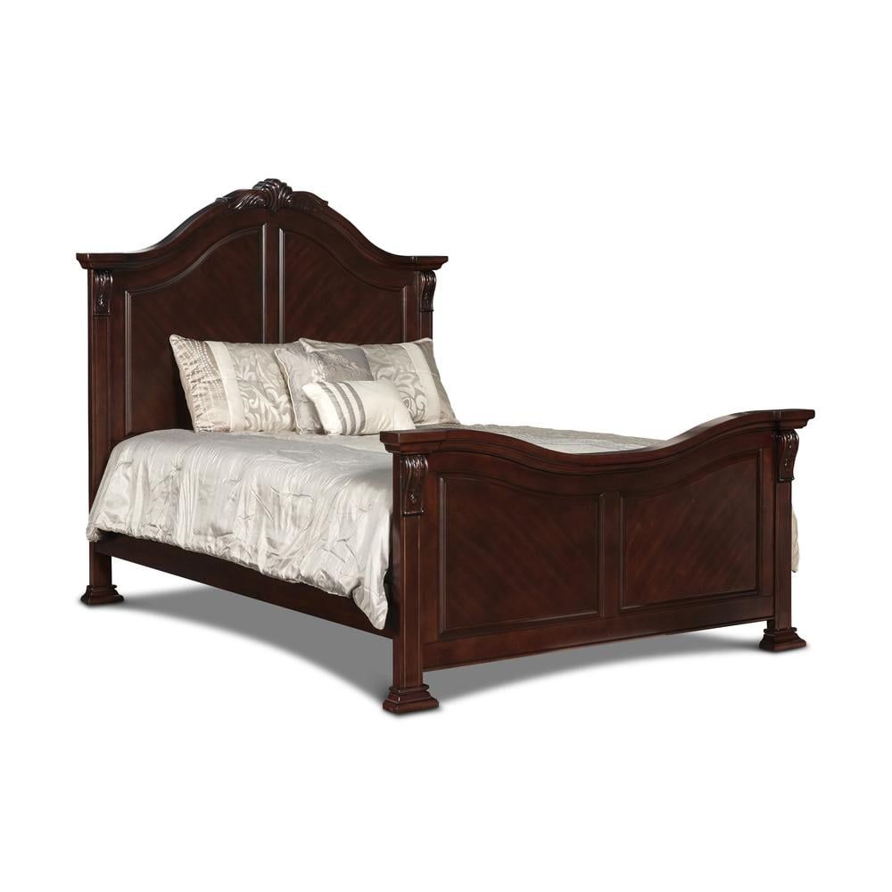 Emilie King Lacquered Brown Wood Platform Bed with Headboard