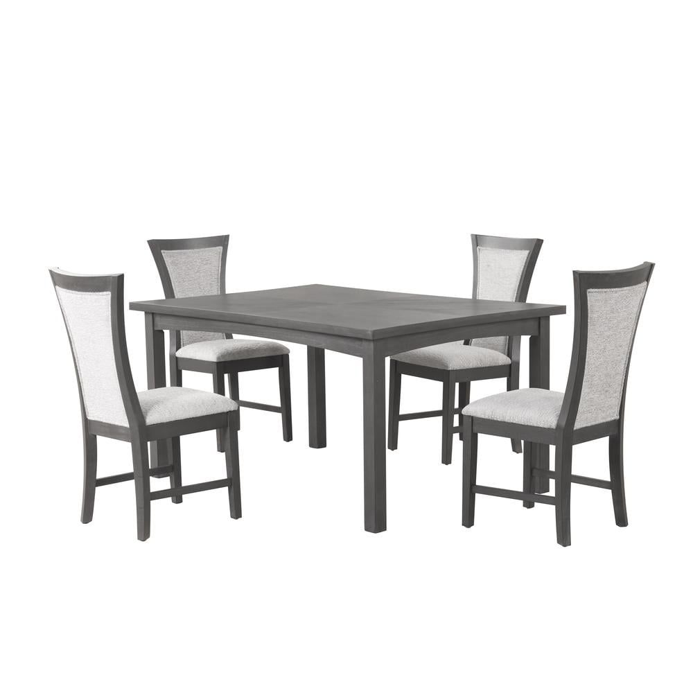 Gray Acacia and Rubberwood Rectangular Dining Table with 4 Chairs