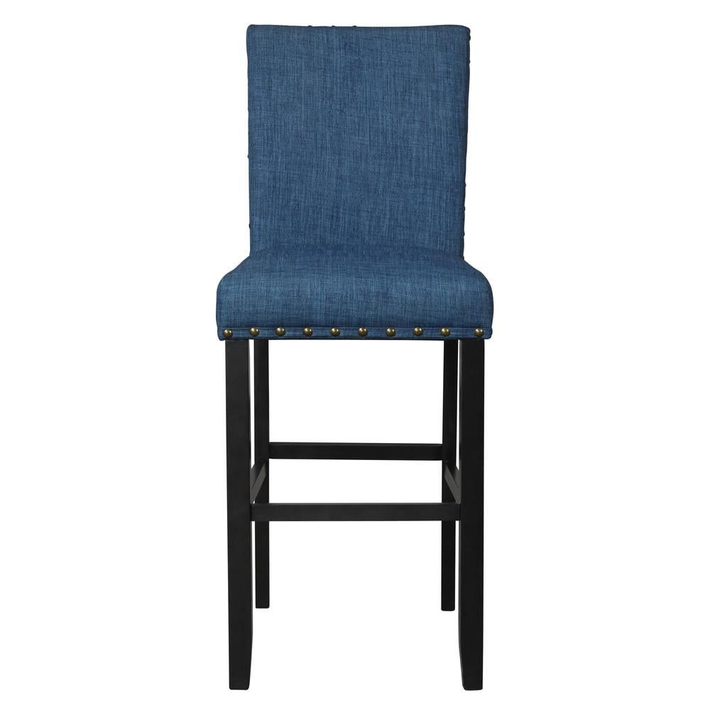 Crispin Marine Blue Solid Wood Bar Stools with Upholstered Seats (Set of 2)