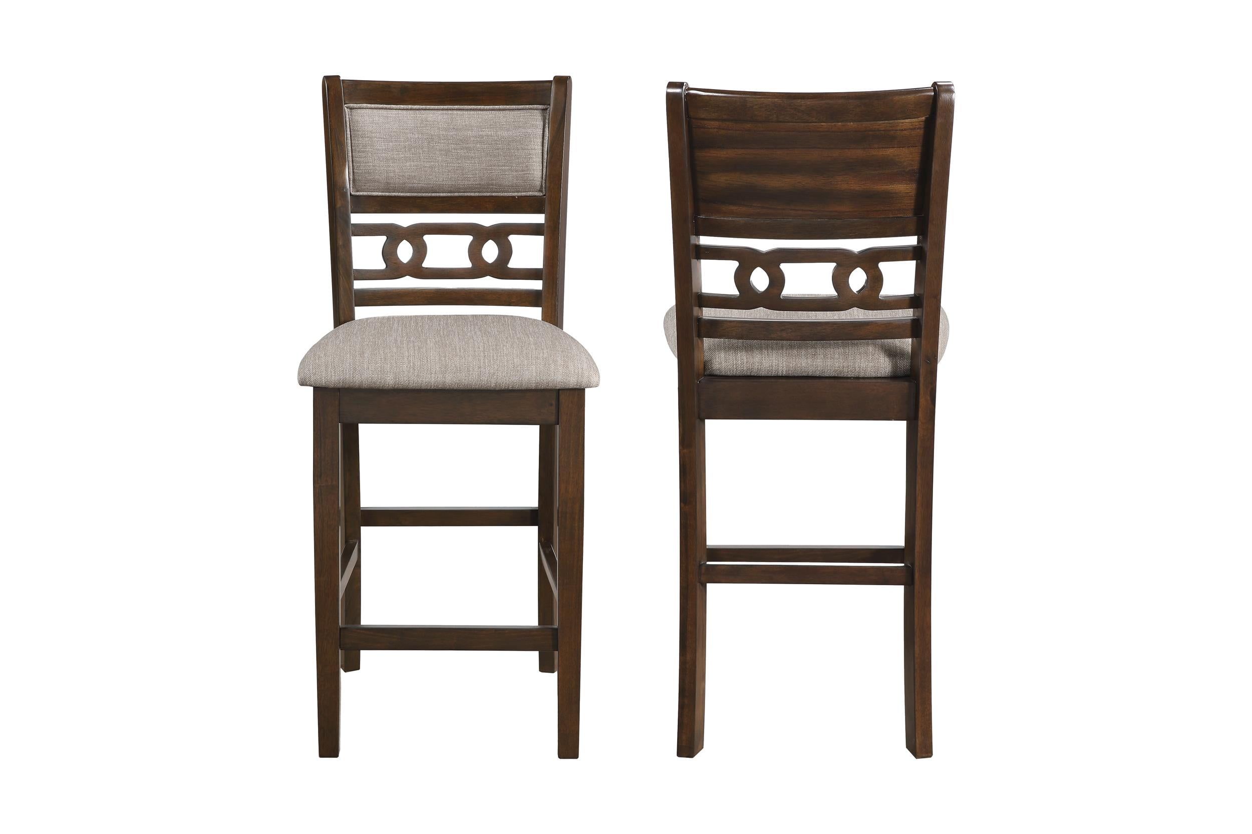 Cherry Brown Upholstered Faux Leather Wood Counter Stools, Set of 2