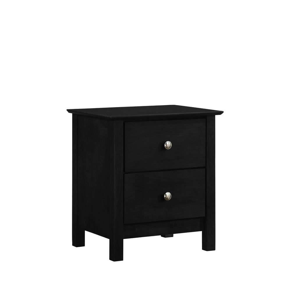 Black Solid Wood 2-Drawer Nightstand