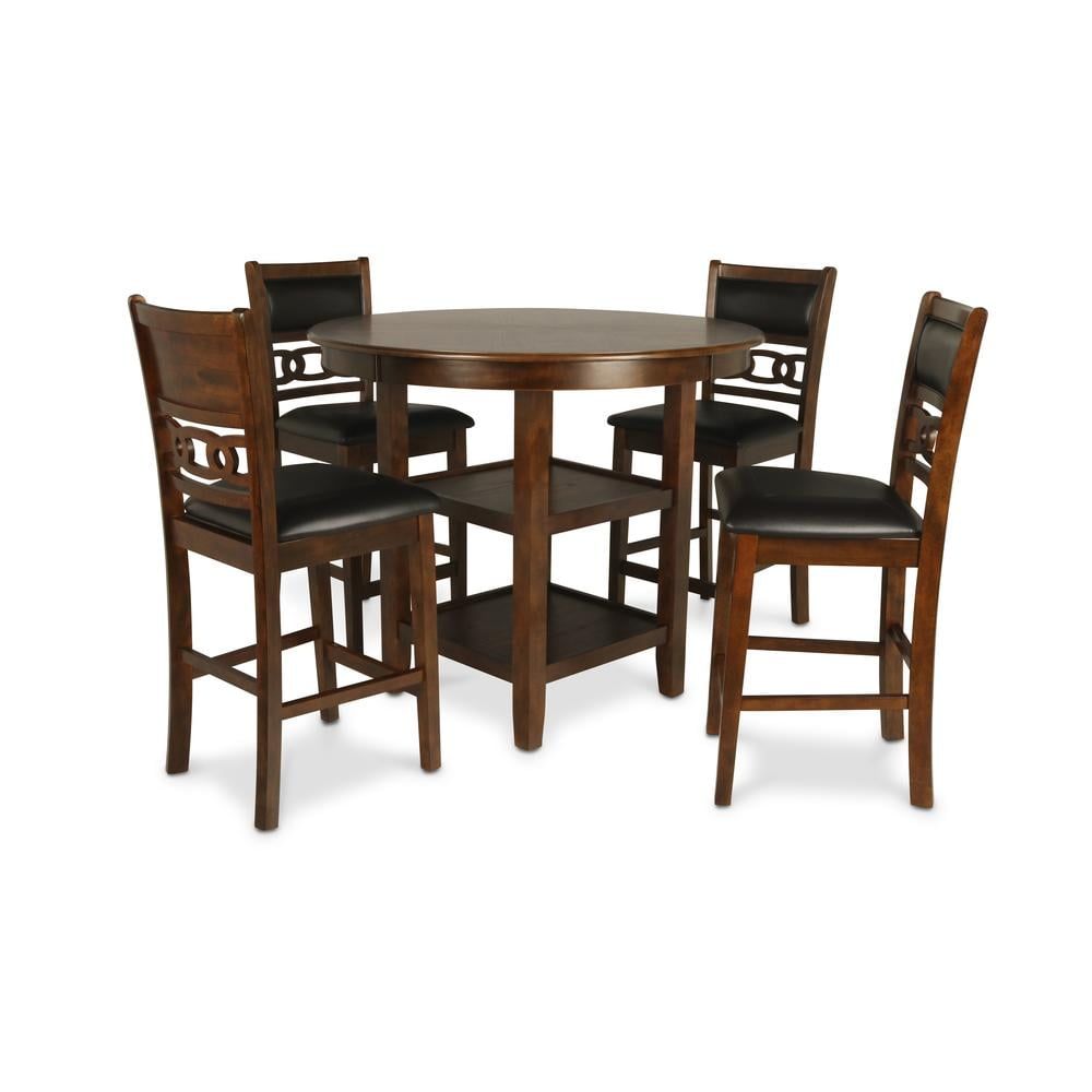 Gia 5-Piece Brown Wood Round Counter Dining Set