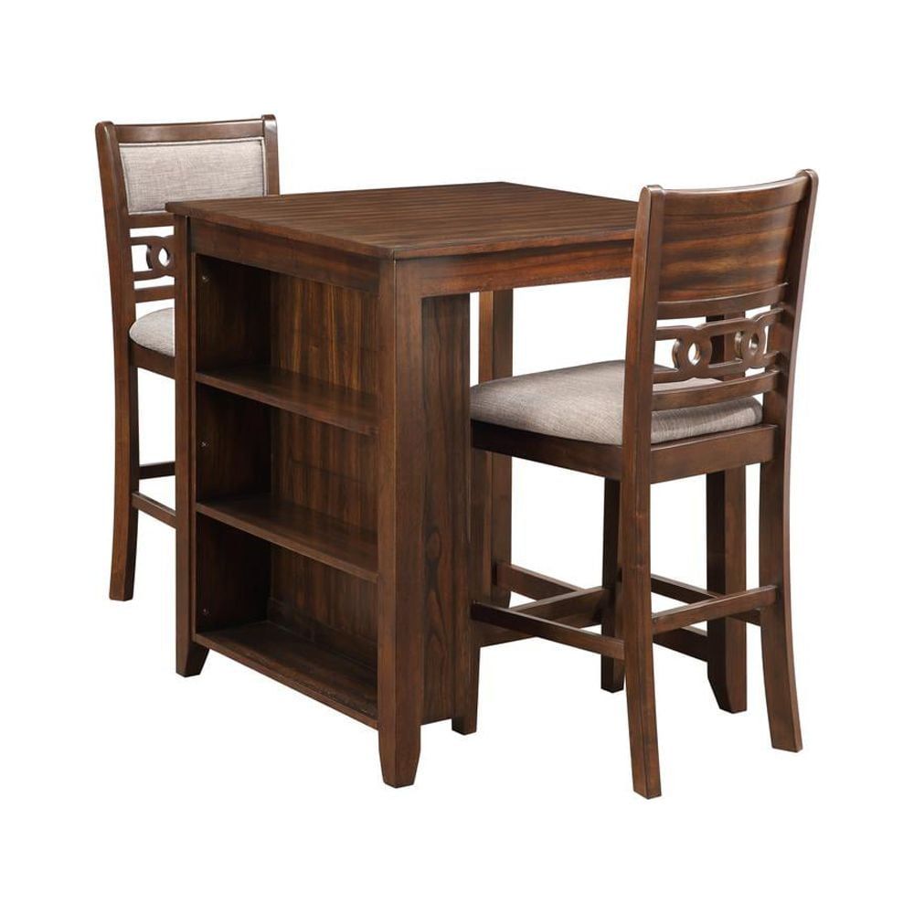 Gia Cherry 3 Piece 30" Counter Height Dining Set with Light Brown Cushions