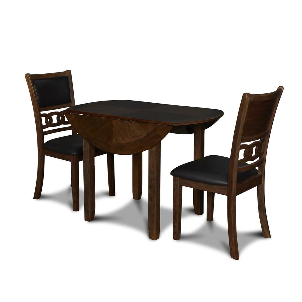 Gia 42" Brown Solid Wood Drop Leaf Dining Table with 2 Chairs