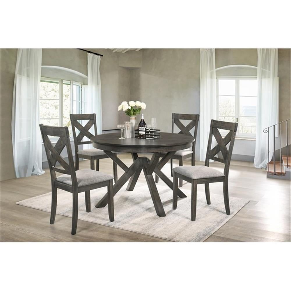 Rustic Brown 5-Piece Round Wood Dining Set with Cross Back Chairs