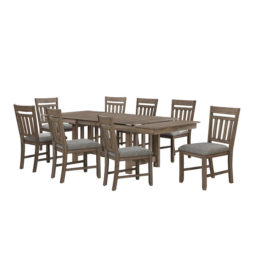 Walnut 9-Piece High Back Slat Dining Set with Gray Cushions