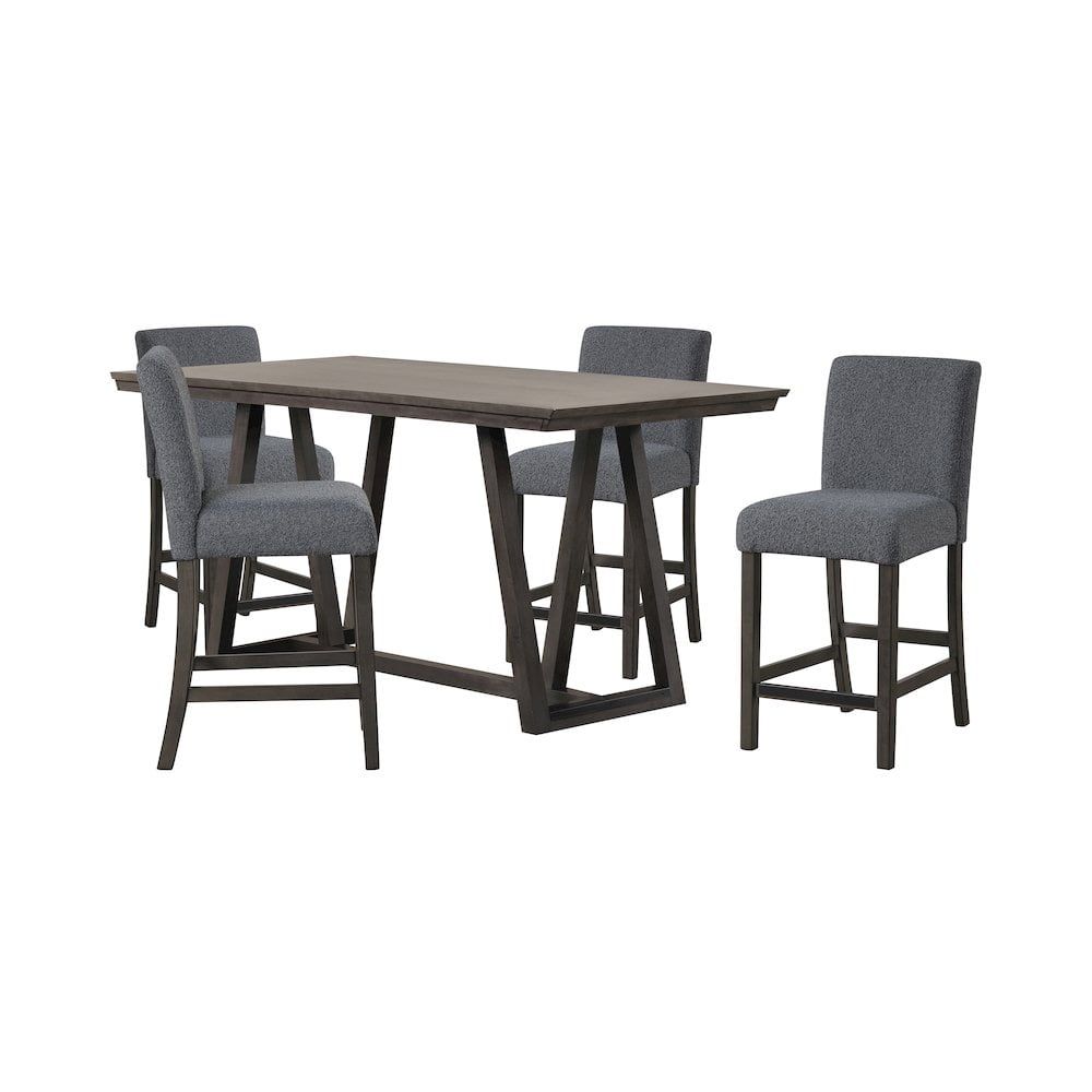 Gray Upholstered 5-Piece Counter Height Dining Set with Wood Table