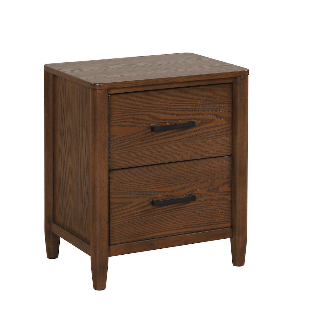 Cherry Brown 2-Drawer Rubberwood Nightstand