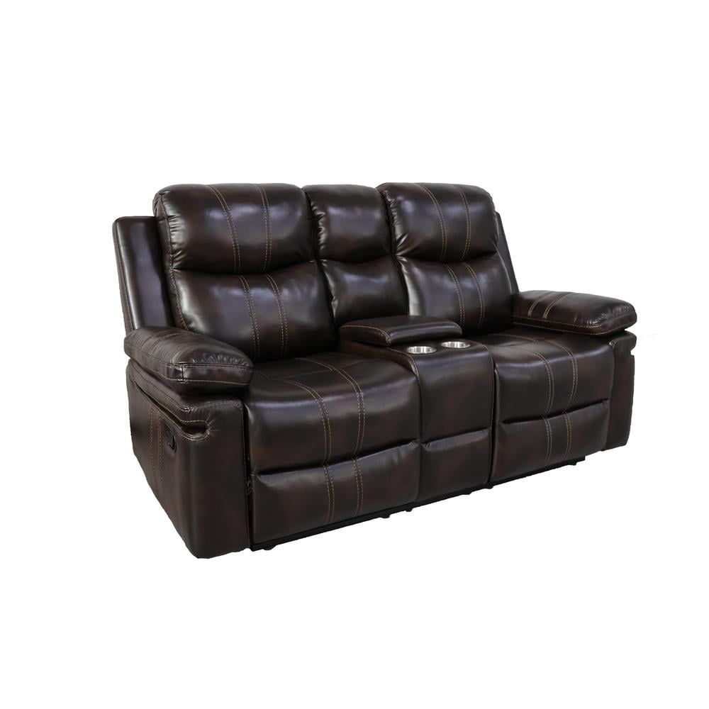 Brown Faux Leather Sectional with Storage and Pillow-top Arm