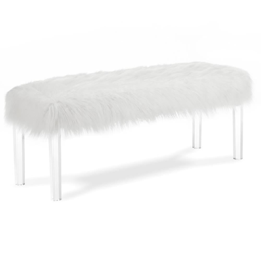 Marilyn White Faux Fur Upholstered Bench with Acrylic Legs