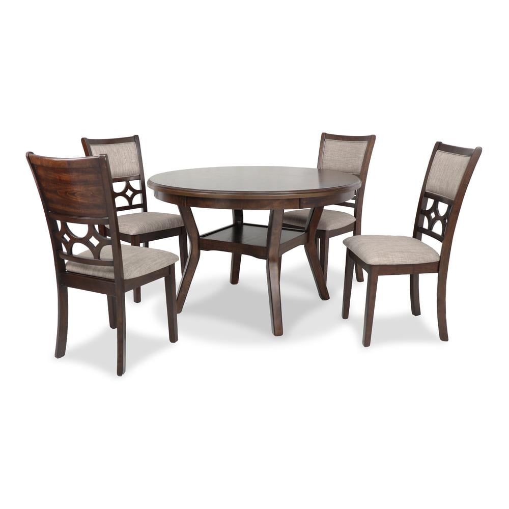 Cherry Brown Round Wood Dining Set with 4 Chairs