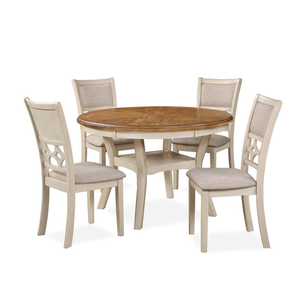 Mitchell 5-Piece Beige and Brown Round Dining Set with Storage Shelf