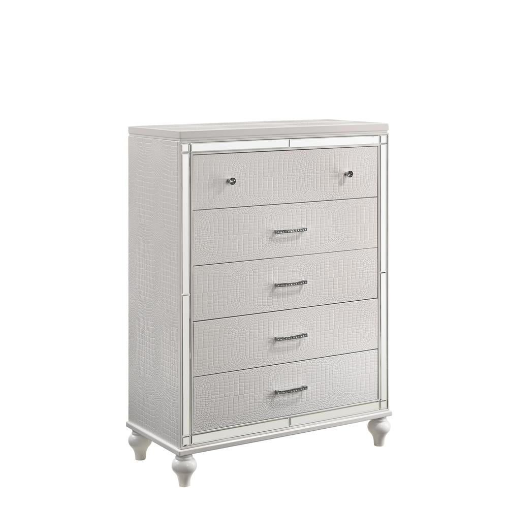 White Mirrored Vertical Chest with Dovetail Drawers