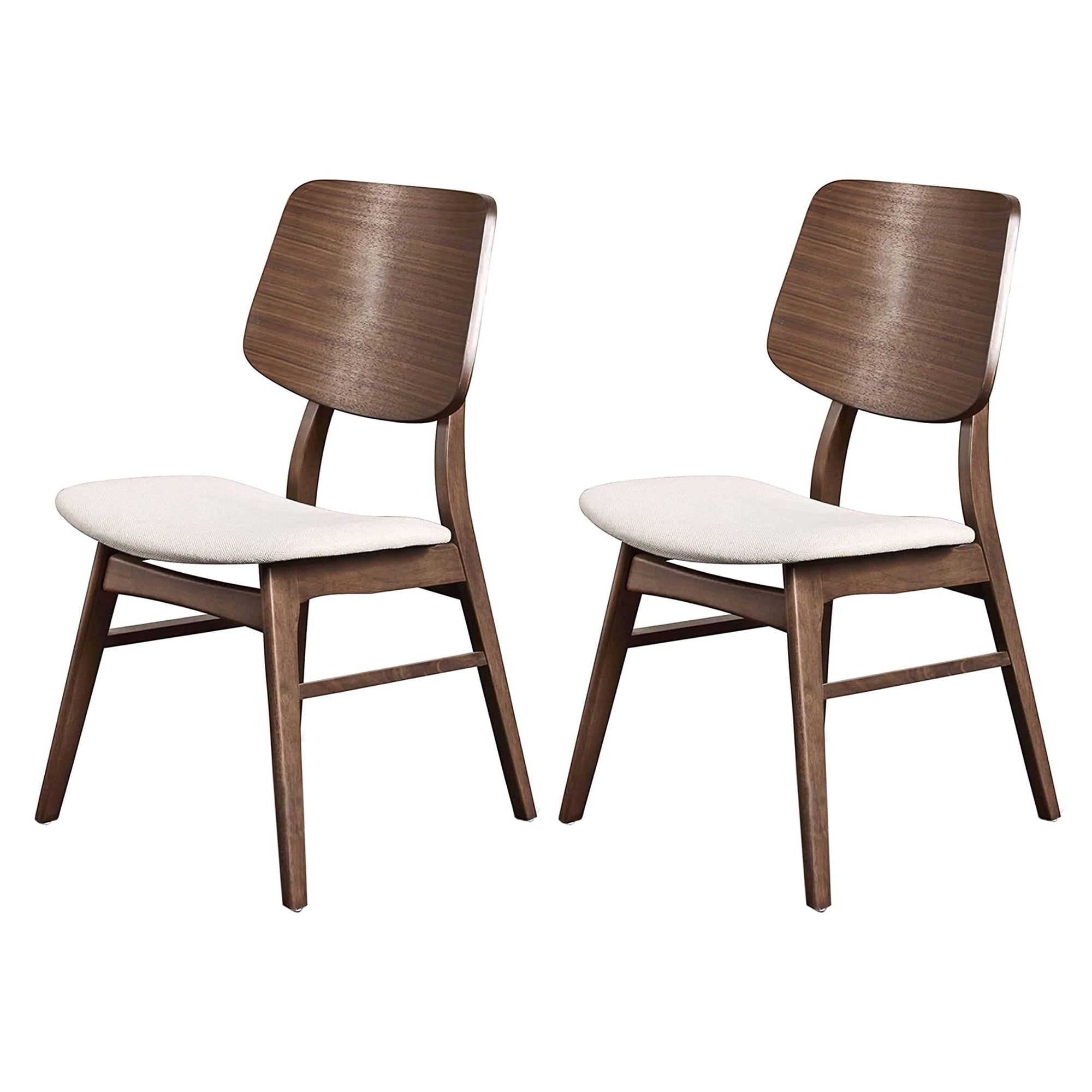 Oscar Walnut and Beige Upholstered Side Chairs, Set of 2