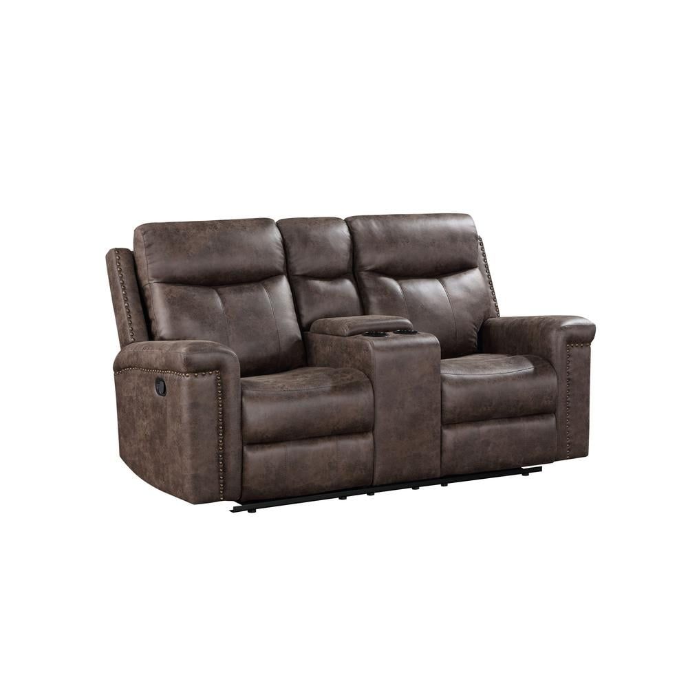 Mocha Brown Fabric Reclining Loveseat with Cup Holders