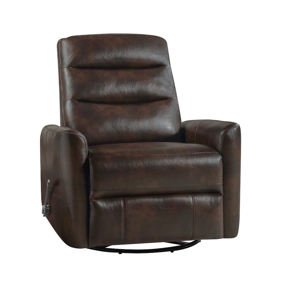 Takami Brown Faux Leather Swivel Recliner with Adjustable Headrest