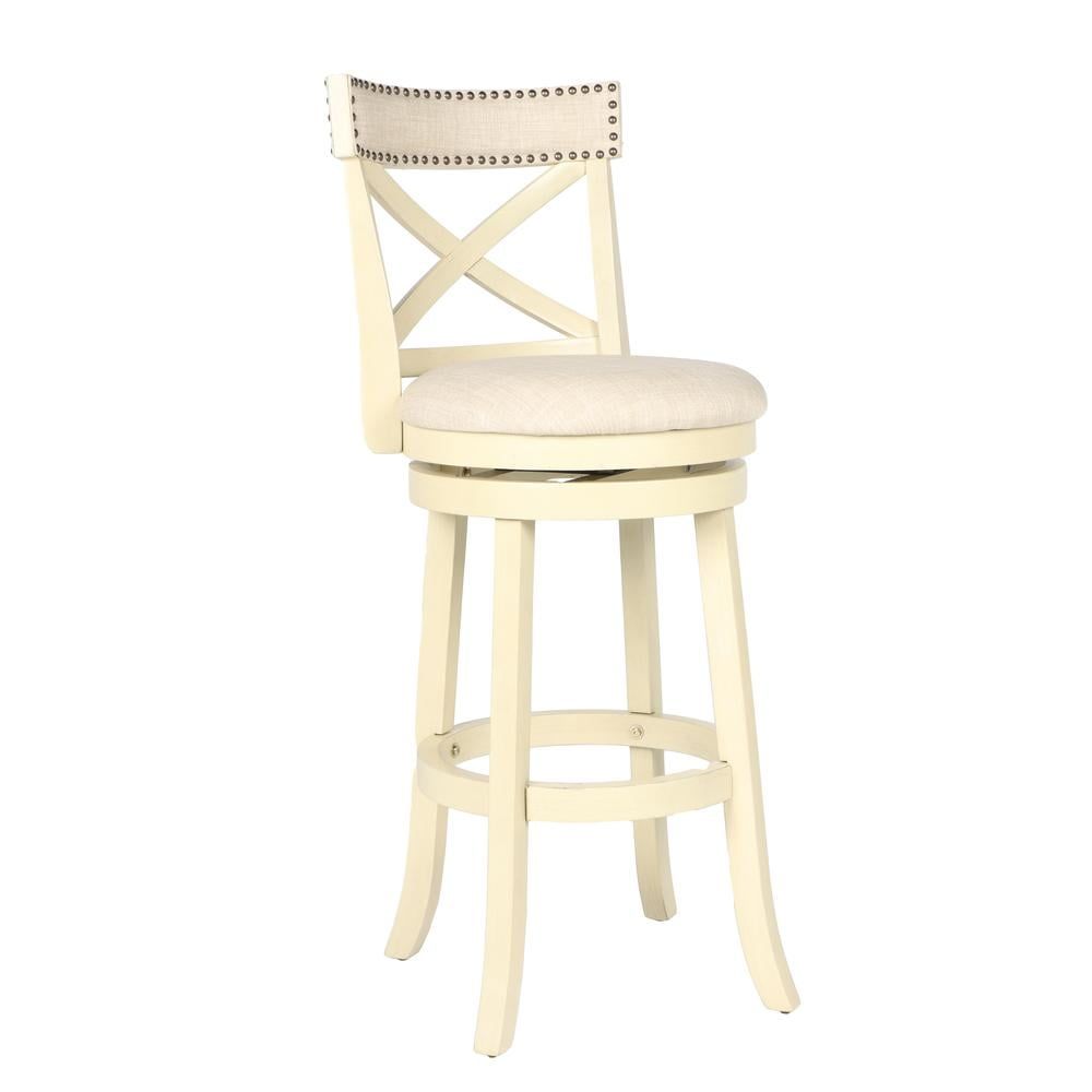 Retro White Wood Swivel Dining Stool with Cushioned Seat