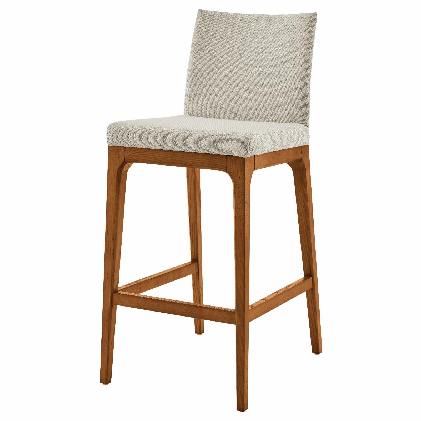 Mid-Century Walnut & Cream Fabric Counter Stool, Set of 2