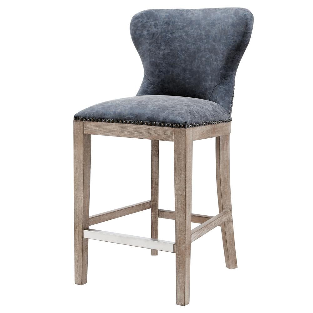 Gray Faux Leather and Wood Counter Stool