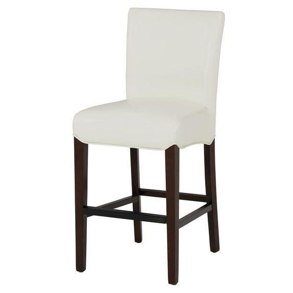 Adjustable Saddle-Style White Leather and Wood Counter Stool