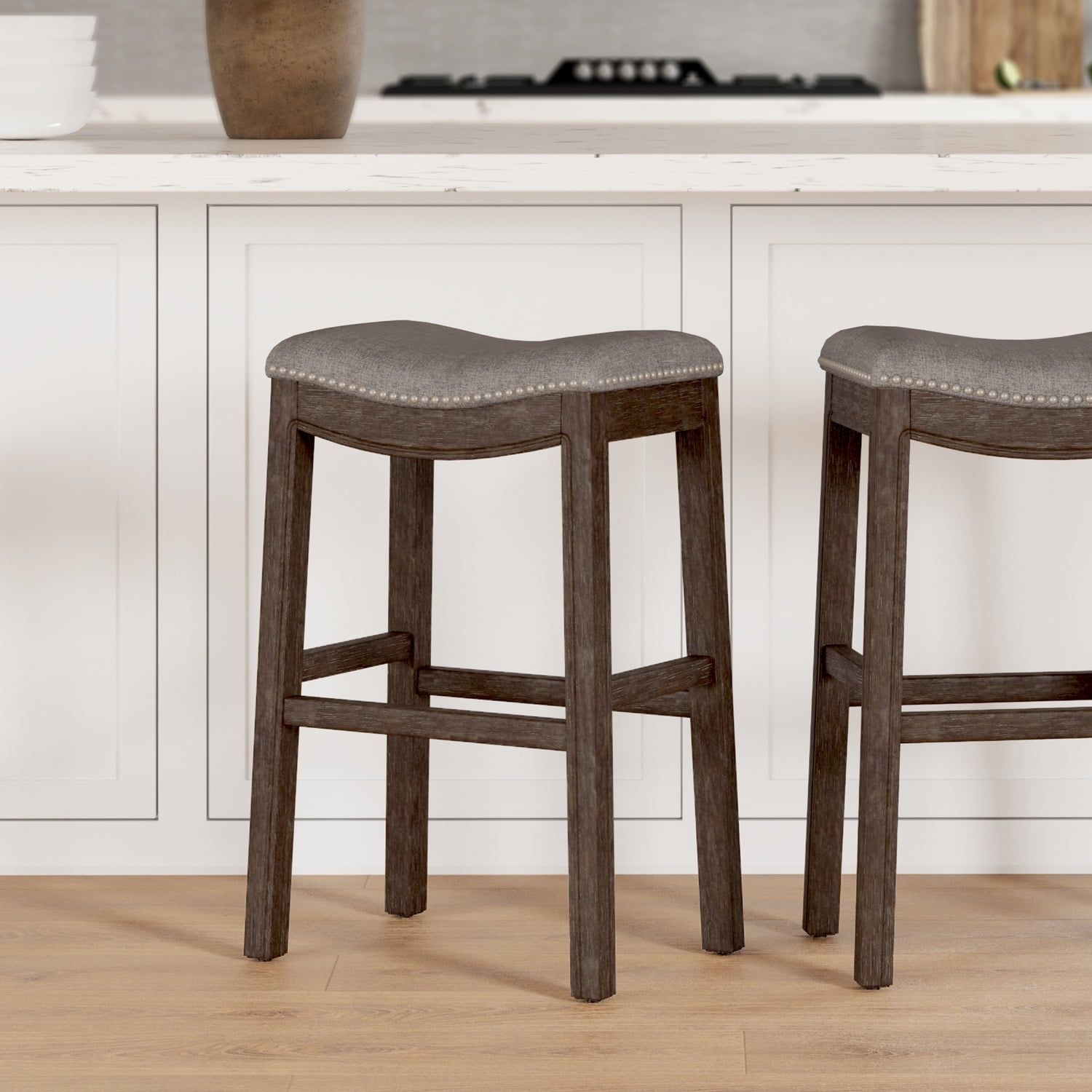Weathered Gray 31" Saddle Style Backless Wood Bar Stool