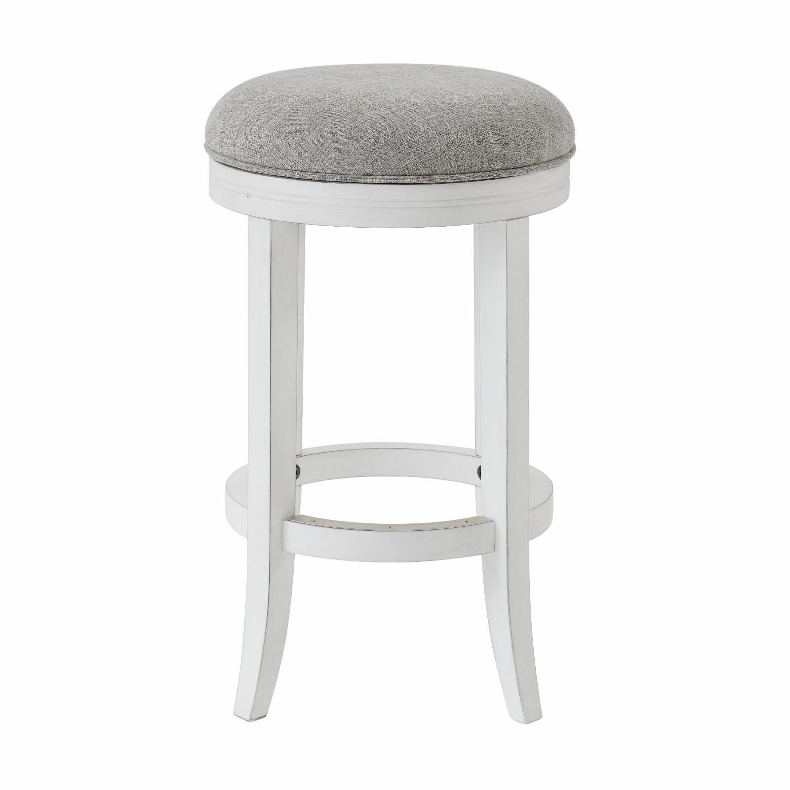 Avery 26" White Wood Swivel Backless Counter Stool with Gray Upholstered Seat