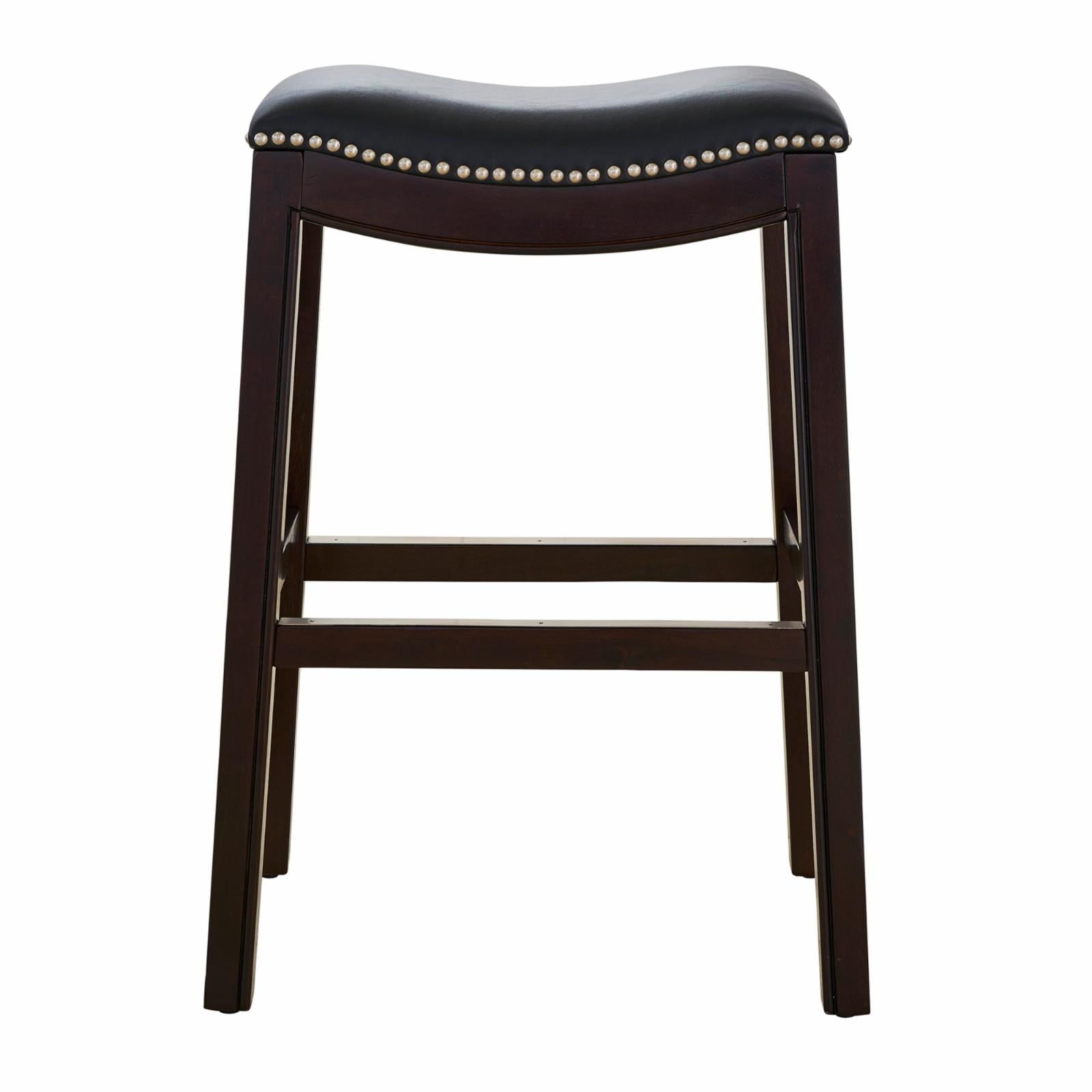 Julian 26" Espresso Wood Saddle Barstool with Black Faux Leather Seat