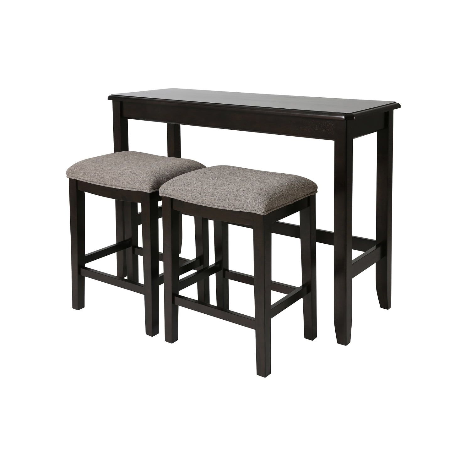 Espresso Solid Pine Sofa Table and Stools Set