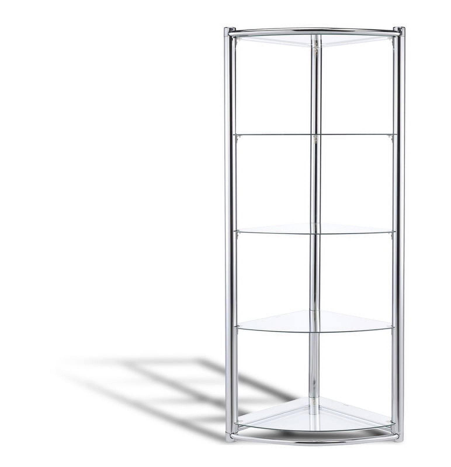 Contemporary Chrome and Glass Corner Display Shelf