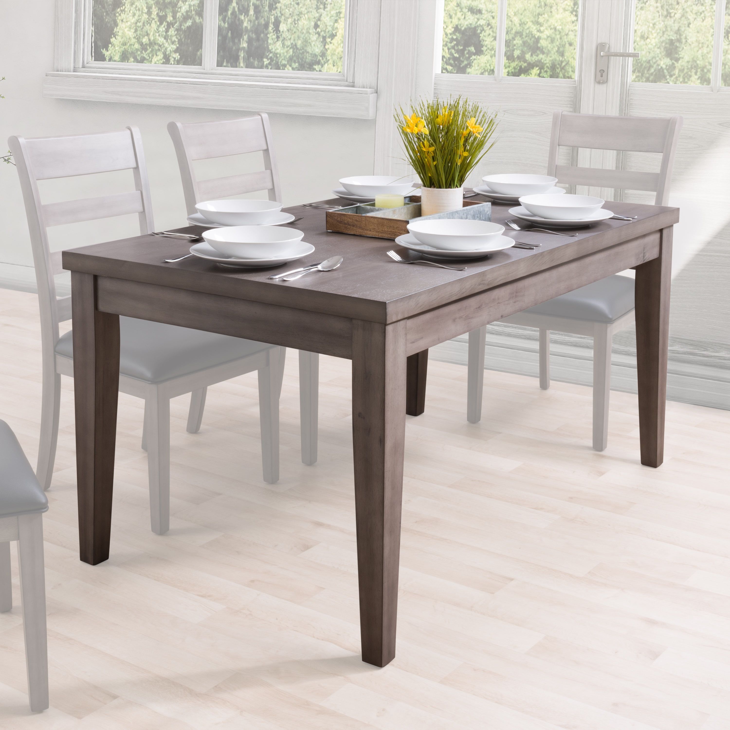 Classic Washed Gray Rectangular Wood Dining Table - Seats 6