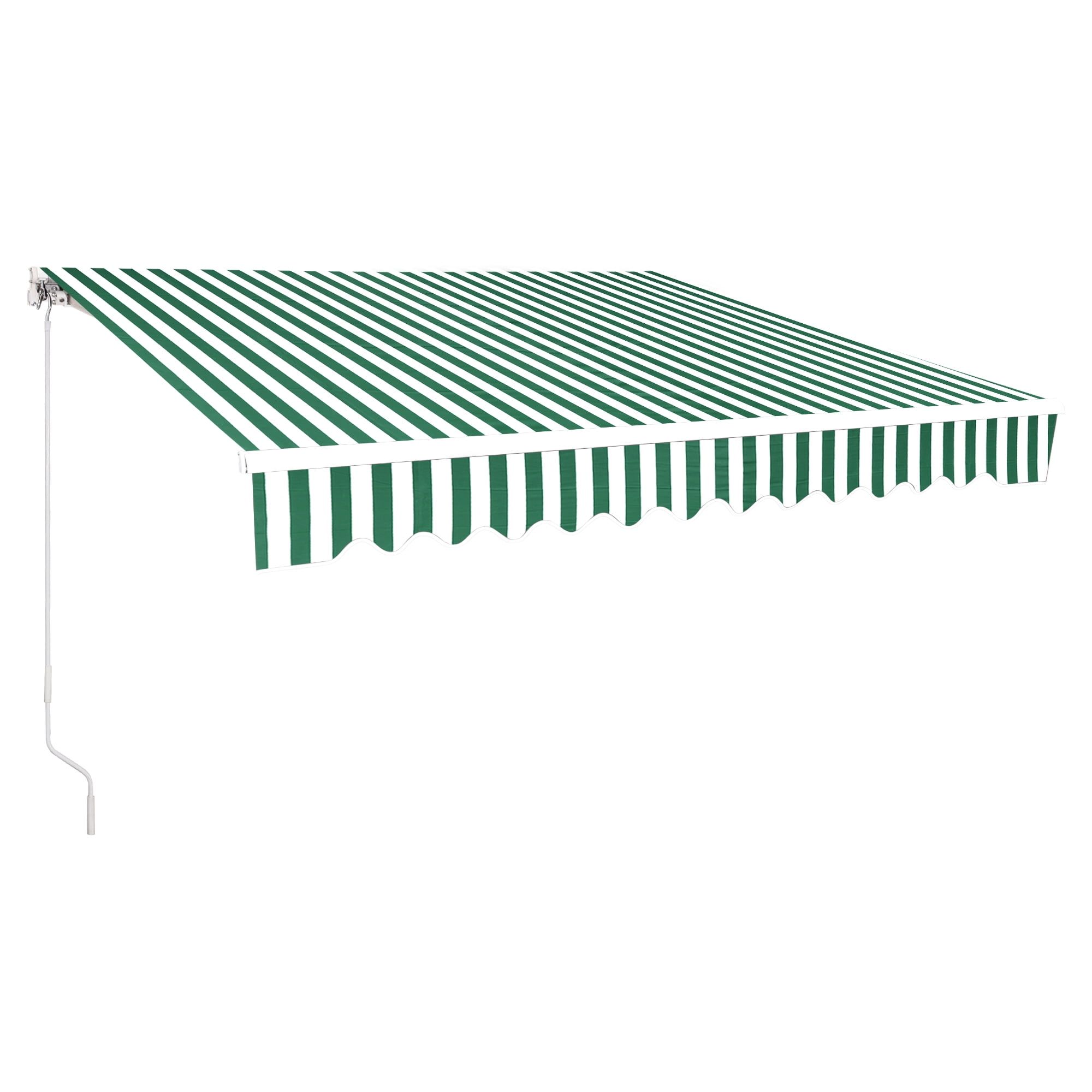 Green and White Striped 10' x 8' Manual Retractable Patio Awning