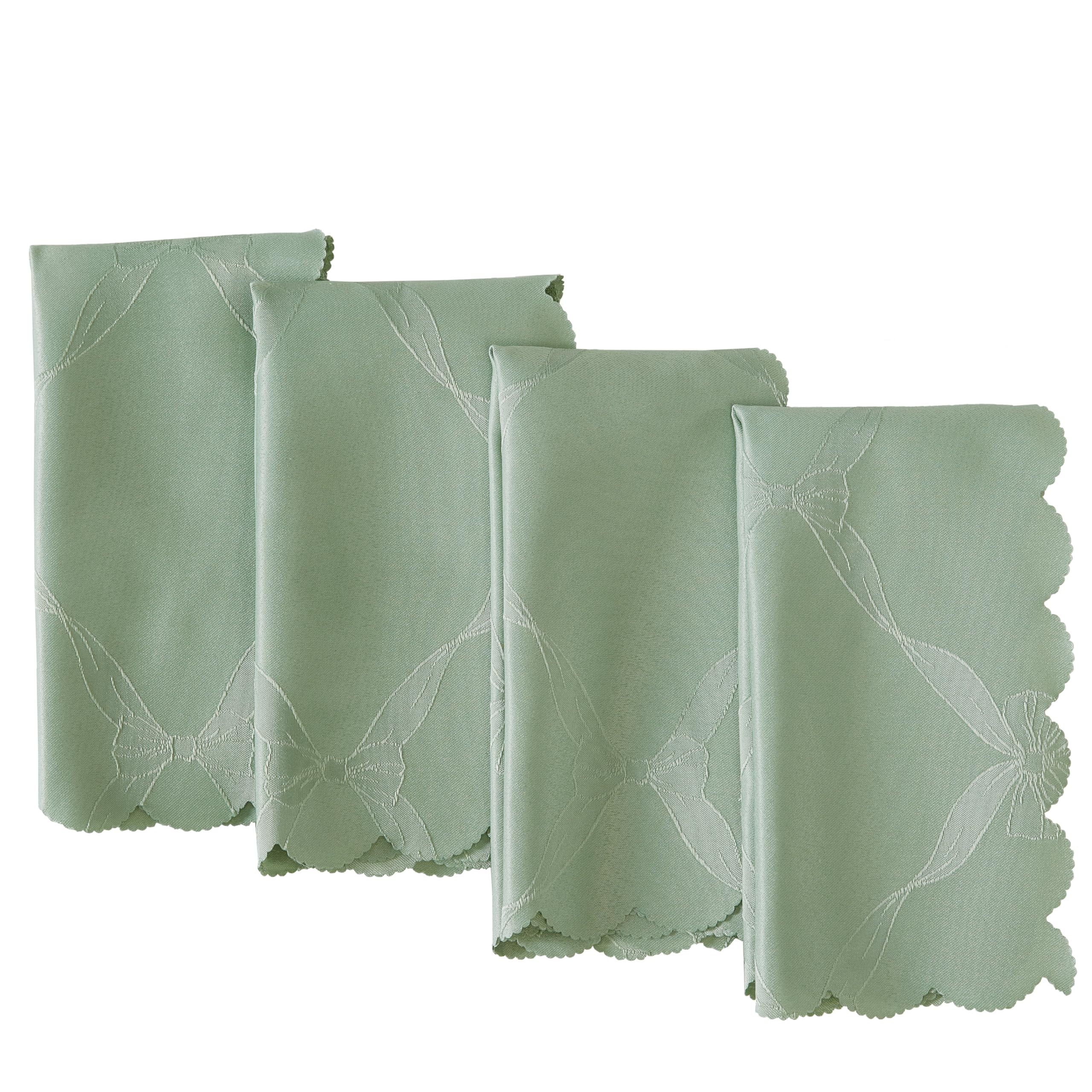 Sage Green Damask Fabric Napkins with Scalloped Edges, Set of 4