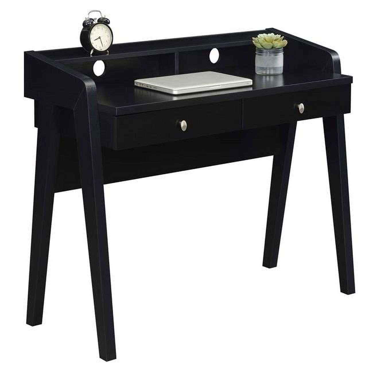 Newport Black 42" Contemporary Desk with Drawers & Shelf