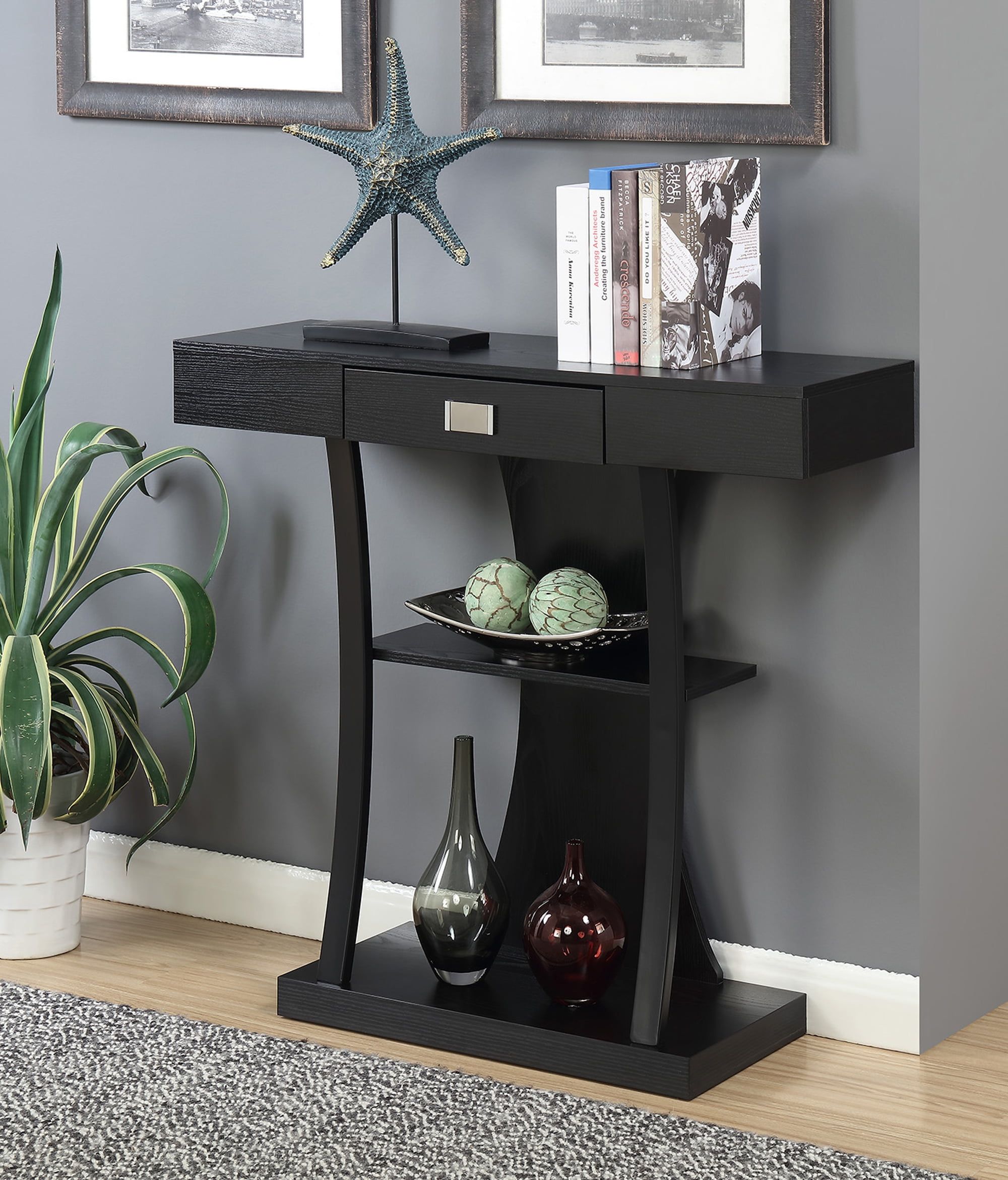 Newport Black Wood and Metal Console Table with Storage