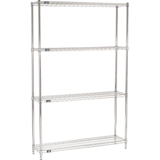 Nexel 4-Tier Chrome Adjustable Wire Shelving Unit, 48"W x 12"D x 86"H