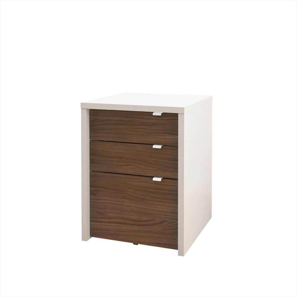 White and Walnut 3-Drawer Legal Size Filing Cabinet