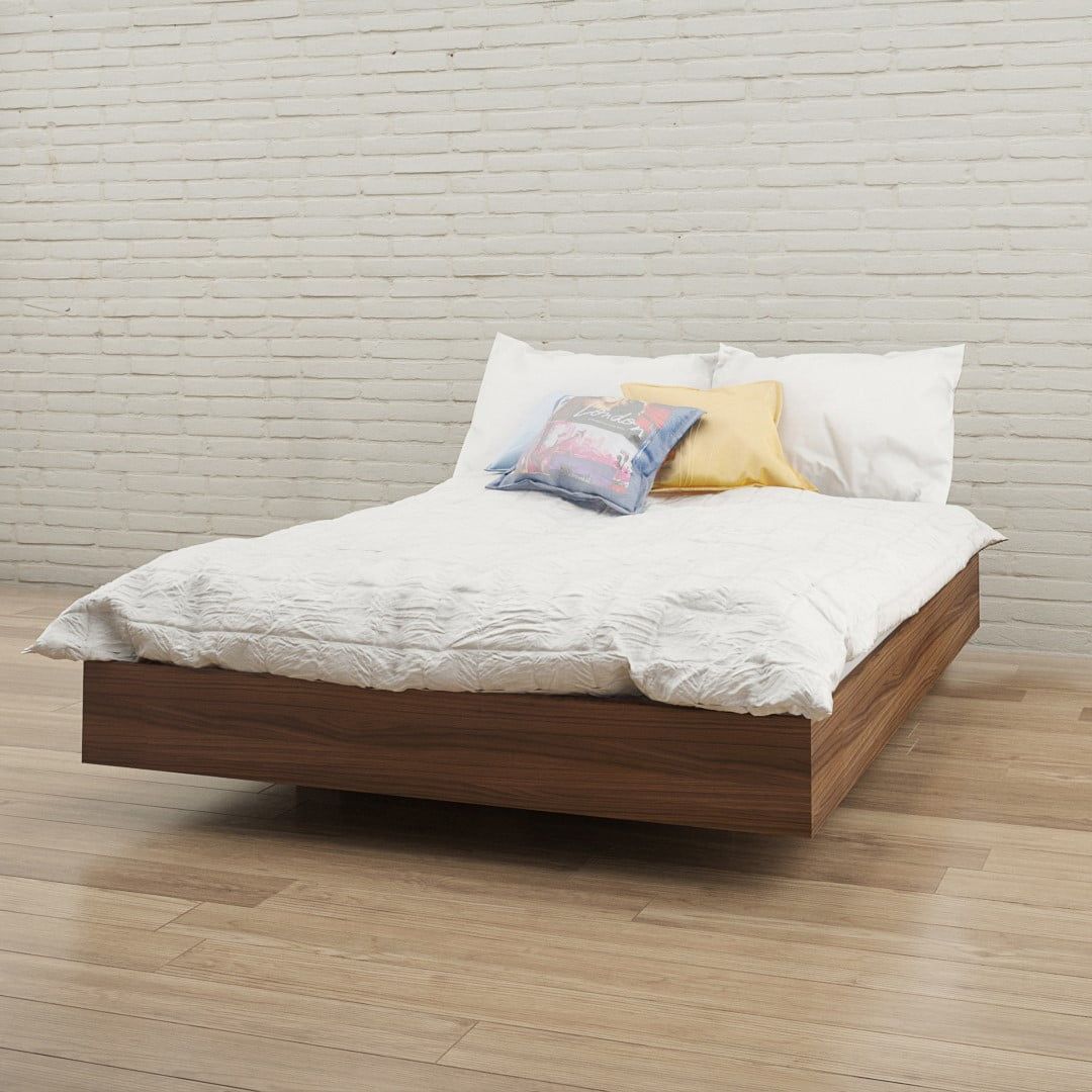 AeroFloat Full/Double Walnut Laminate Upholstered Platform Bed