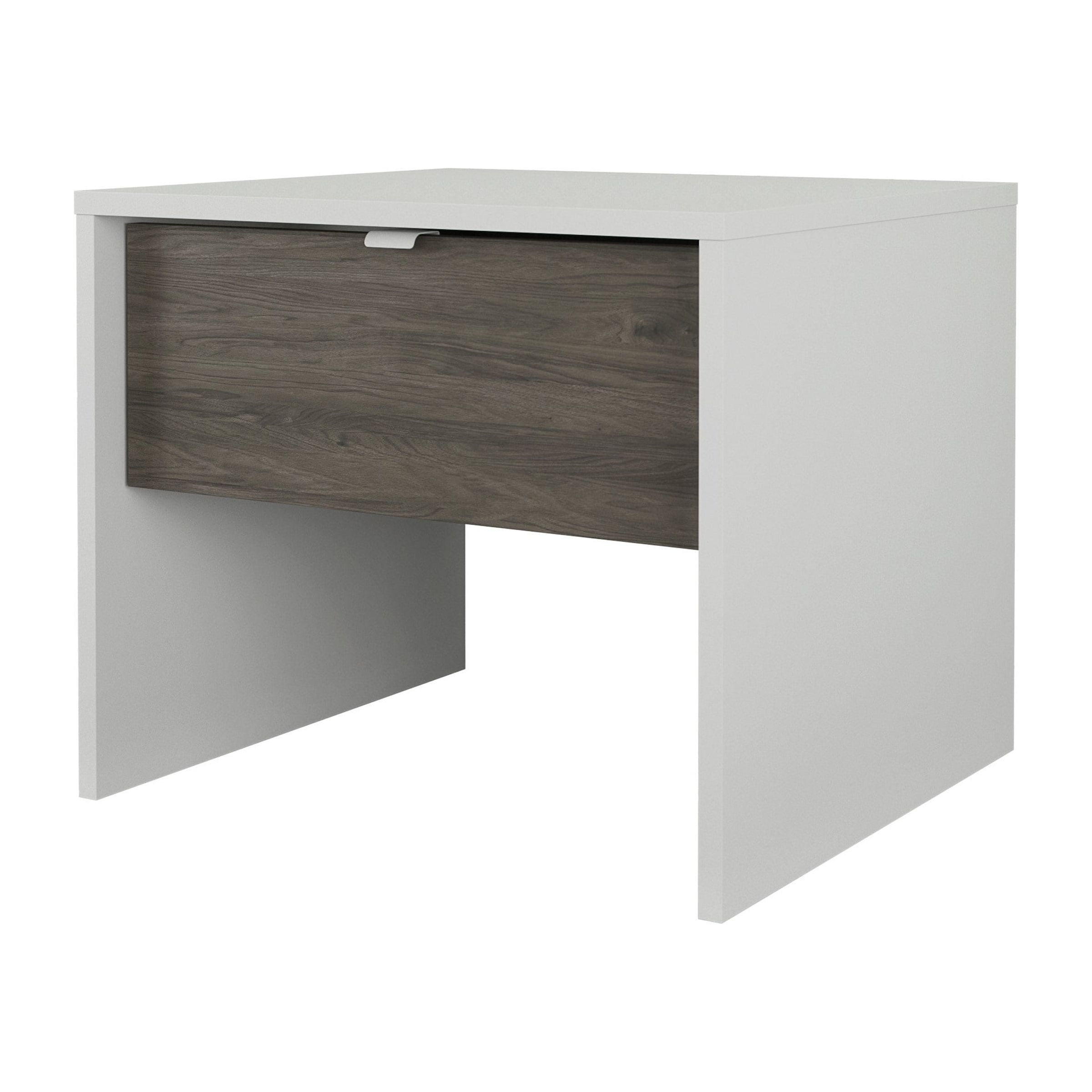 White and Bark Grey Modern 1-Drawer Nightstand