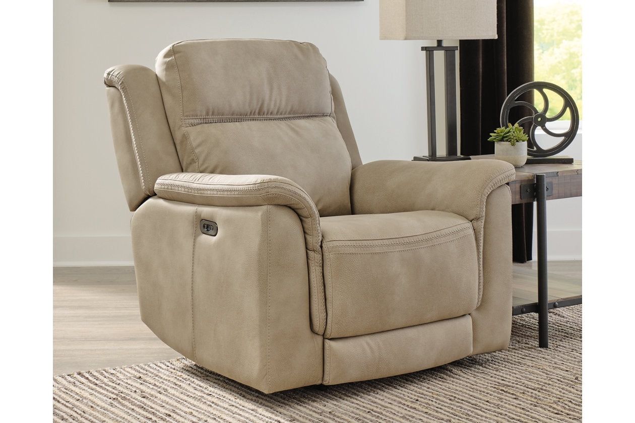 Sand Faux Leather Power Recliner with Adjustable Headrest