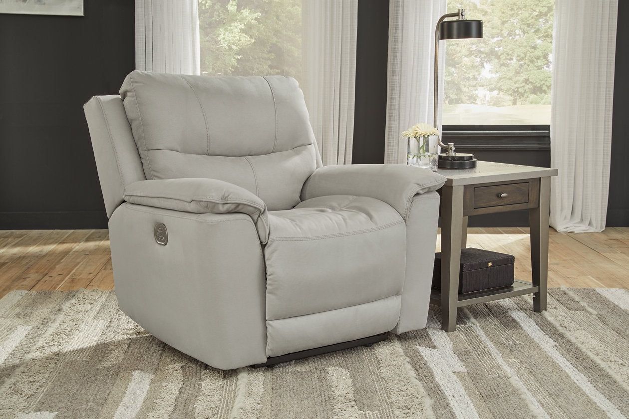 Fossil Gray Microfiber Power Recliner with Metal Frame