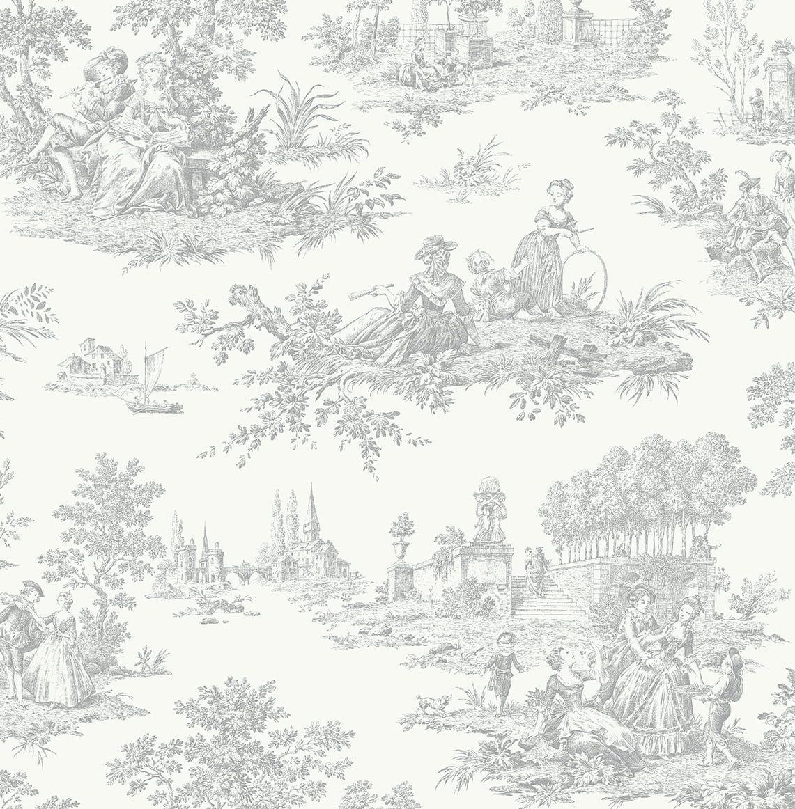 Argos Grey Chateau Toile Vinyl Peel and Stick Wallpaper