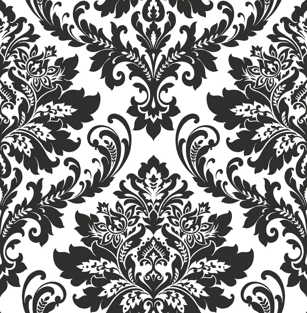 Black and White Damask Peel and Stick Vinyl Wallpaper