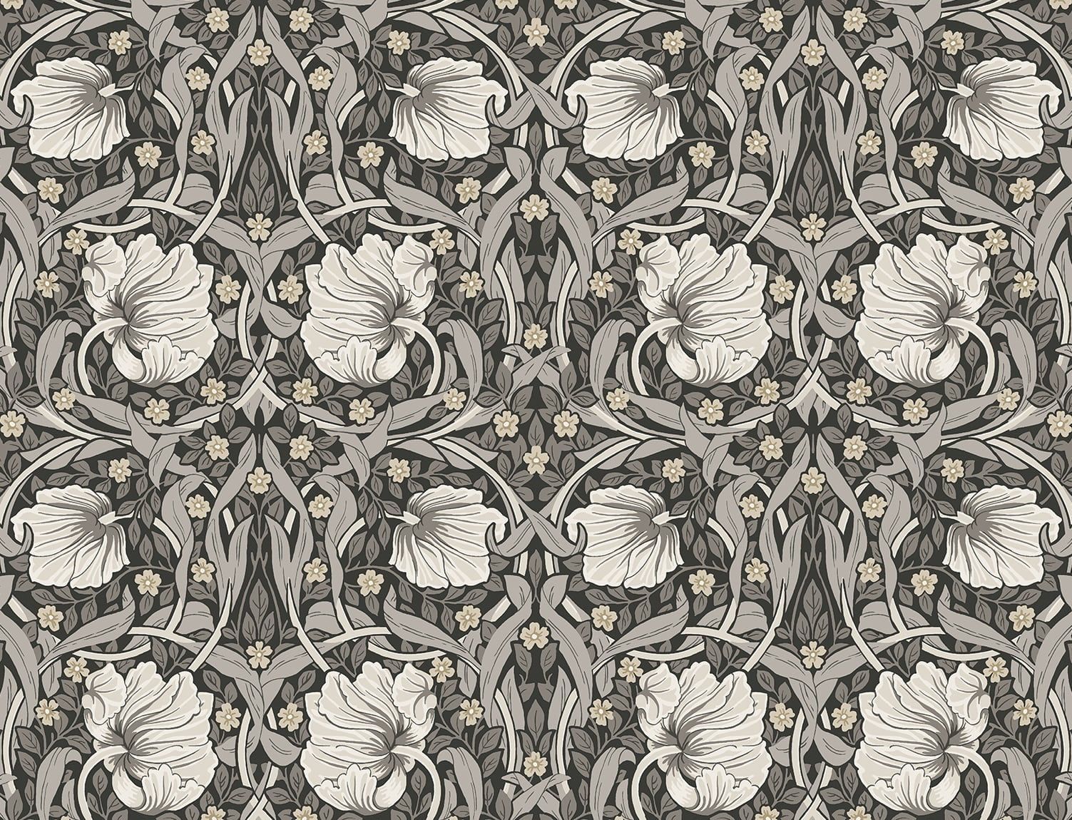 Charcoal and Pearl Grey Floral Peel and Stick Wallpaper