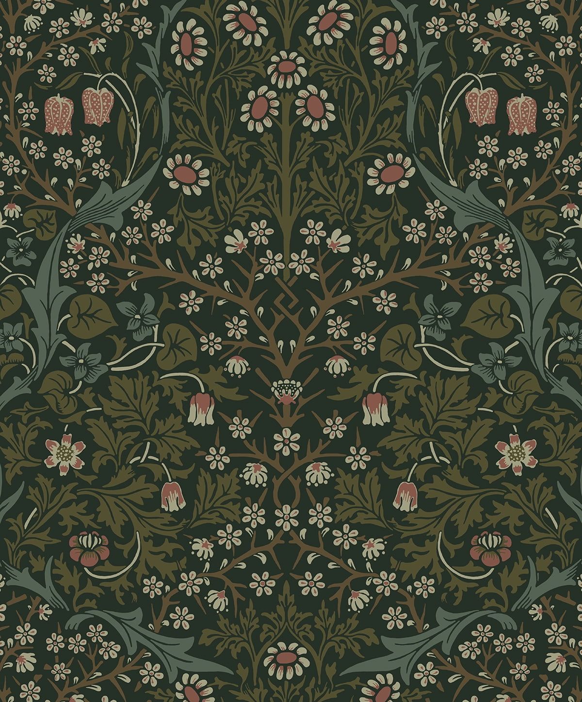 Victorian Garden Green Damask Self-Adhesive Peel and Stick Wallpaper