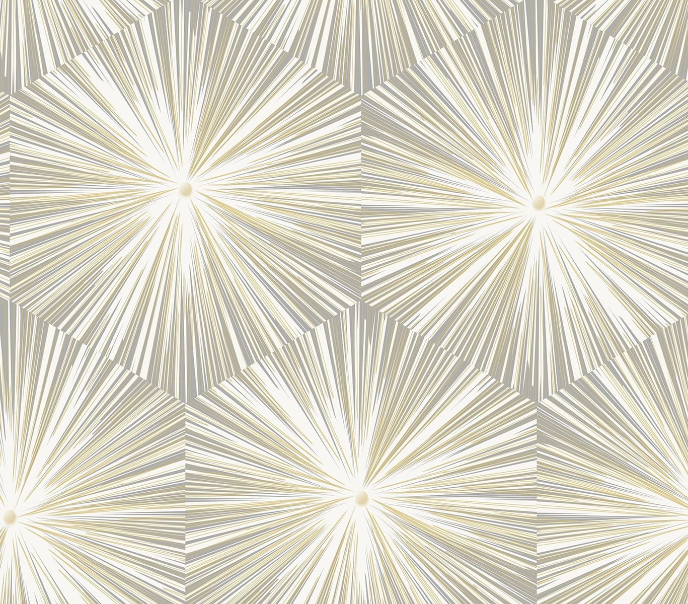 Grey and Metallic Gold Hex Starburst Peel and Stick Wallpaper