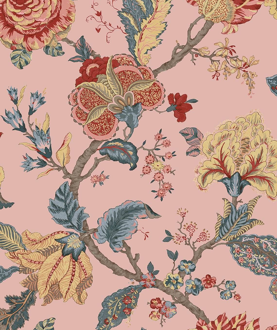 Blush Floral Jacobean Peel and Stick Wallpaper