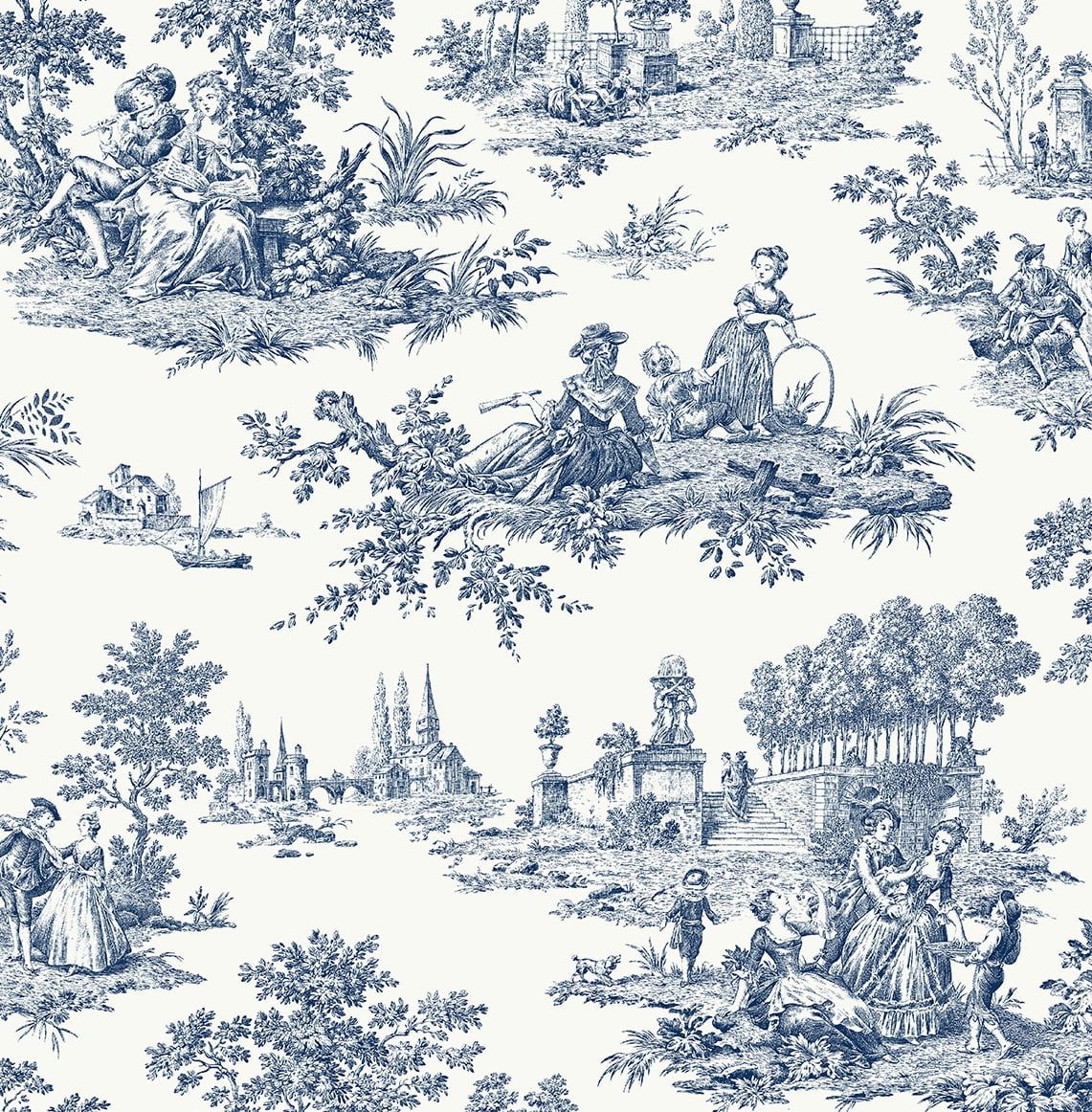 Navy Blue Chateau Toile Peel and Stick Wallpaper