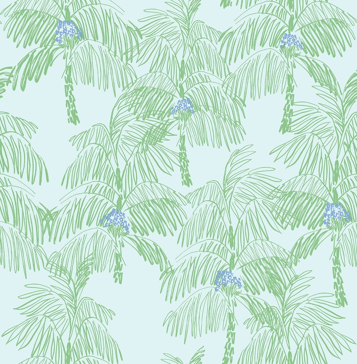 Baby Blue and Seafoam Tropical Peel and Stick Wallpaper